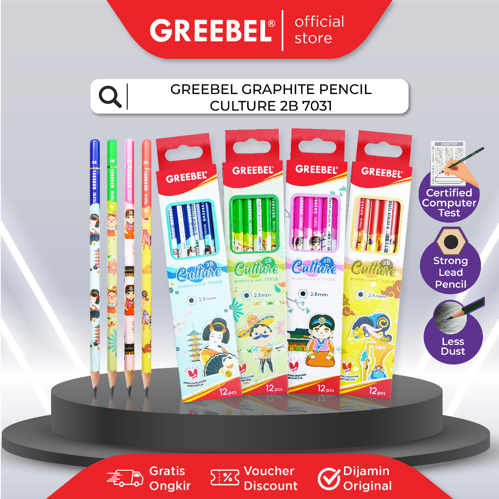 

Pensil kayu grafit 2B GREEBEL dream culture fruit zoo [12pcs]