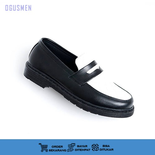 OGUSMEN X Sepatu Loafer Docmart Formal Kasual Pansus Pria Wanita Hitam Putih Pantofel Kerja Kulah Wi