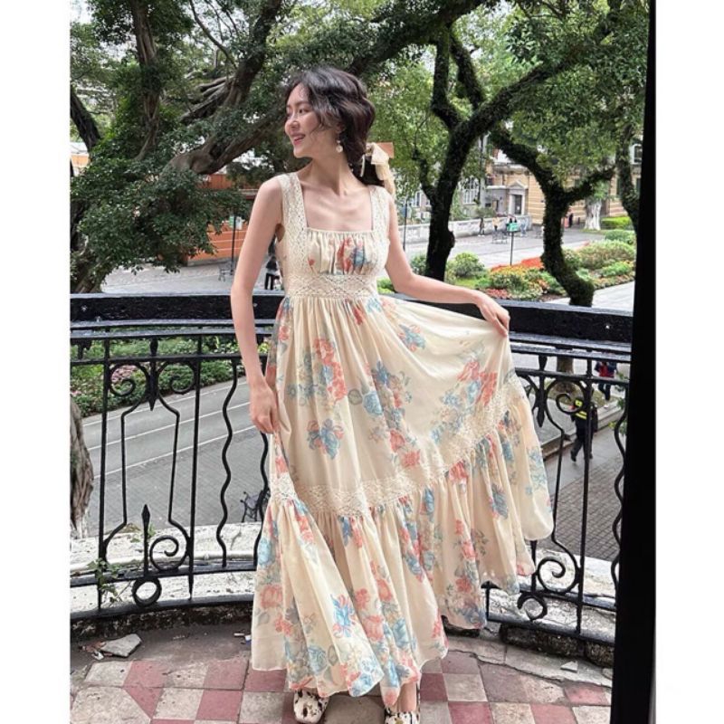 QUEEN SAKURA - Q11492D - HOLLY LOOSE DOLL FLORAL DRESS IMPORT - DRESS TANPA LENGAN MOTIF BUNGA CASUA