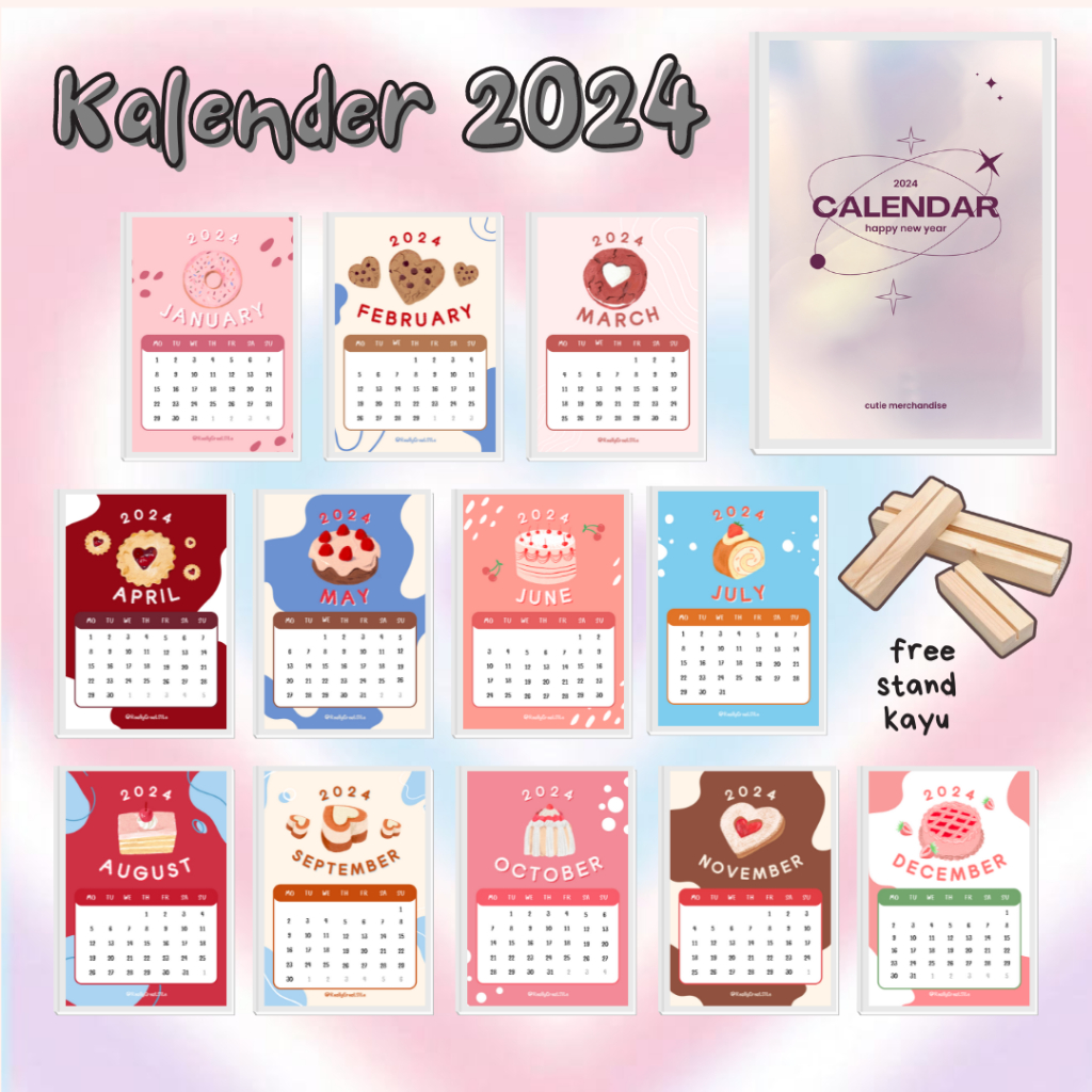 

Kalender Aesthetic 2024 | Kalender 2024 Meja Mini Aesthetic | Kalender Stand Kayu | Bisa COD