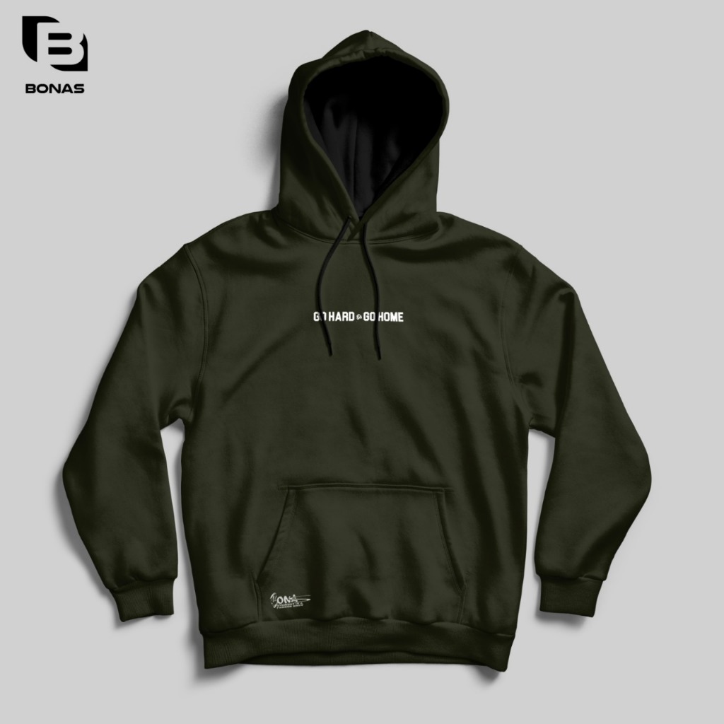 Sweater Hoodie Pria Distro BONAS Warna Hijau Army Authentic Hoodie Korean Style Sweater Hoodie Pria 