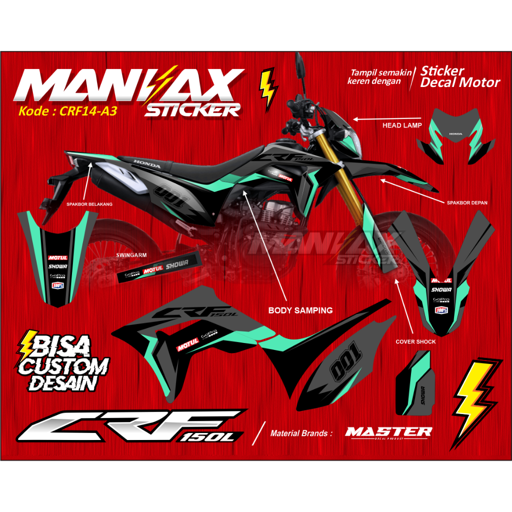 Decal Sticker CRF150L Fullbody - Stiker Motor crf 150l Warna Kombinasi