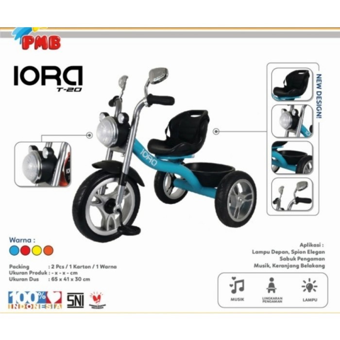 PELATO Sepeda Besi Roda 3 IORA Lampu Musik Sepeda Roda 3 Anak Kecil (T-20)