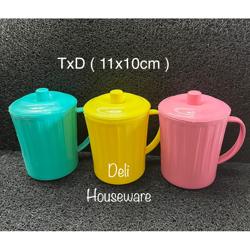 Cangkir Air Plastik+Tutup/ Gelas Minum Kopi Teh Plastik Bertutup