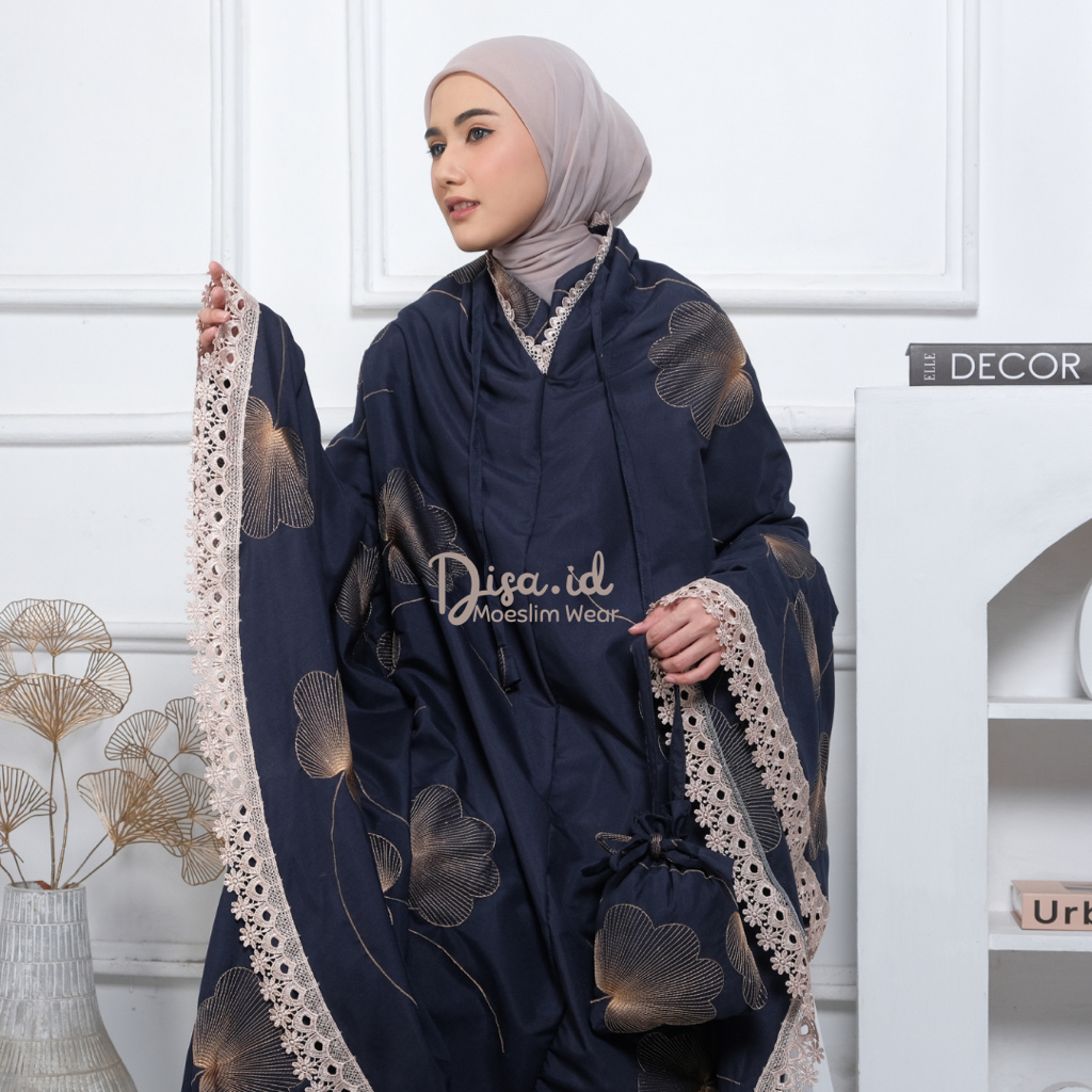 DISA.ID - Mukena Dewasa Syari Malaysia 2in1 Full Bordir Super Jumbo Katun Renda Premium Menutup Dagu