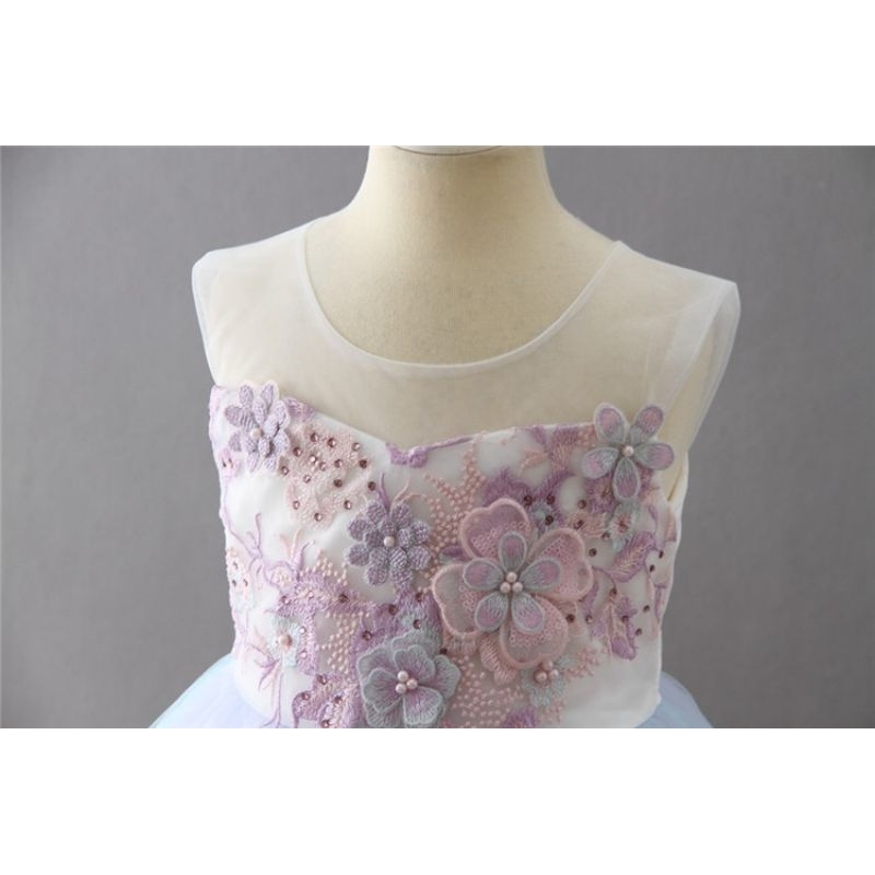 DRESS PESTA ANAK IMPORT TUTU LILAC FLORAL EMBOIRDERY