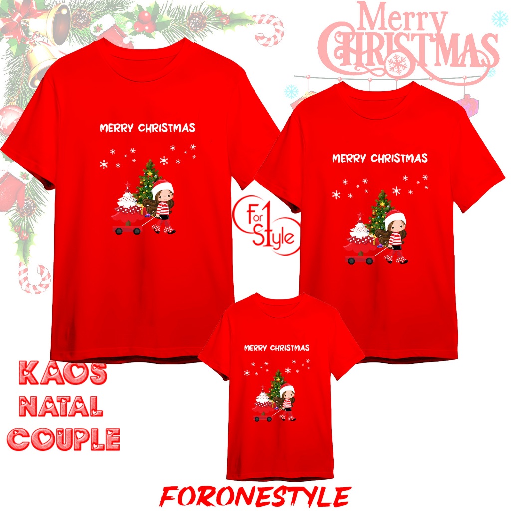 KAOS NATAL COUPLE KELUARGA GAMBAR GIRL 2023 - kaos natal family couple - Kaos natal murah - baju nat