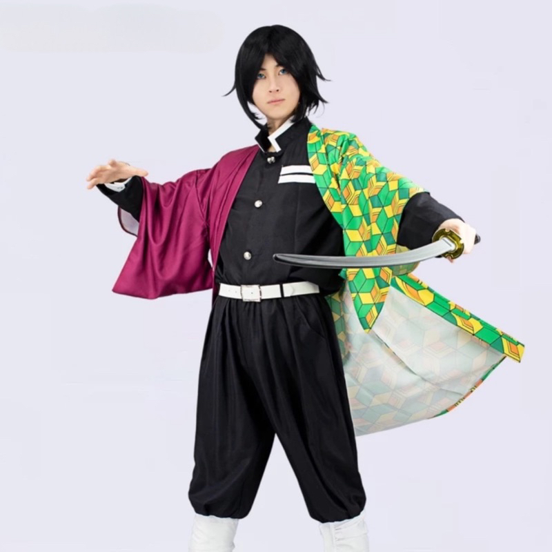 【Lolicos】Ready Tomioka Giyuu Demon Slayer Cosplay Costume Fullset Wug Anime Kostum Male Haori Unifor