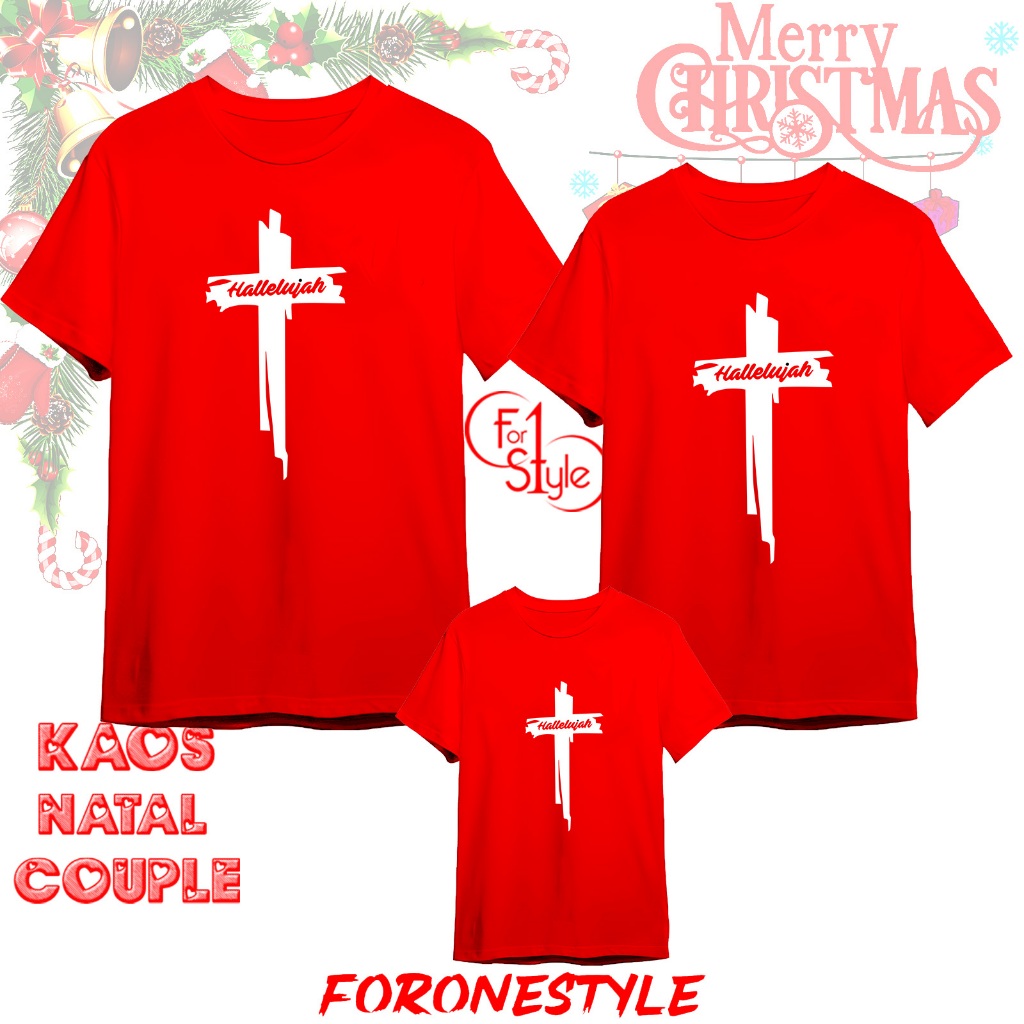 KAOS NATAL SALIB HALLELUJAH 2023 - Baju natal keluarga couple - Kaos Natal Murah - Baju Natal keluar