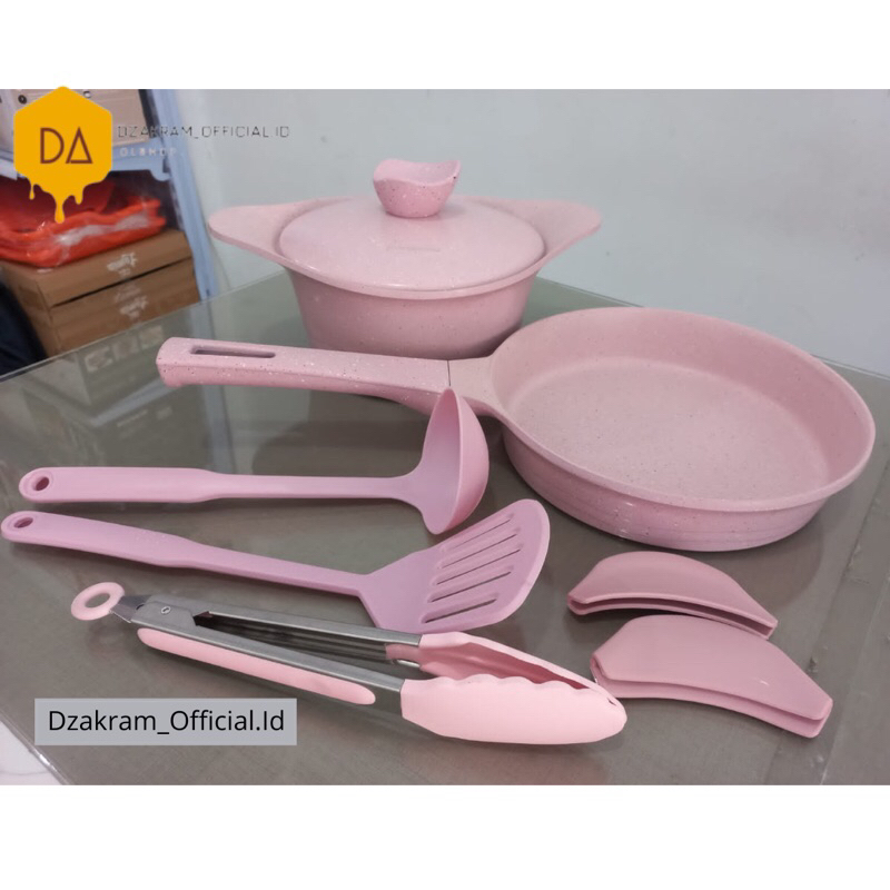 Set Panci Kangaroo Pink Marble Anti Lengket