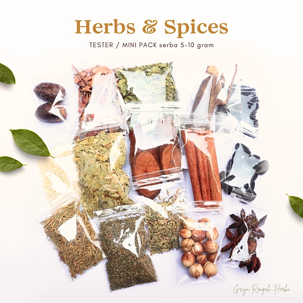 

Rempah Bumbu Masak dan Herba sachet serba 5-10 gr TERMURAH [TESTER / MINI PACK]