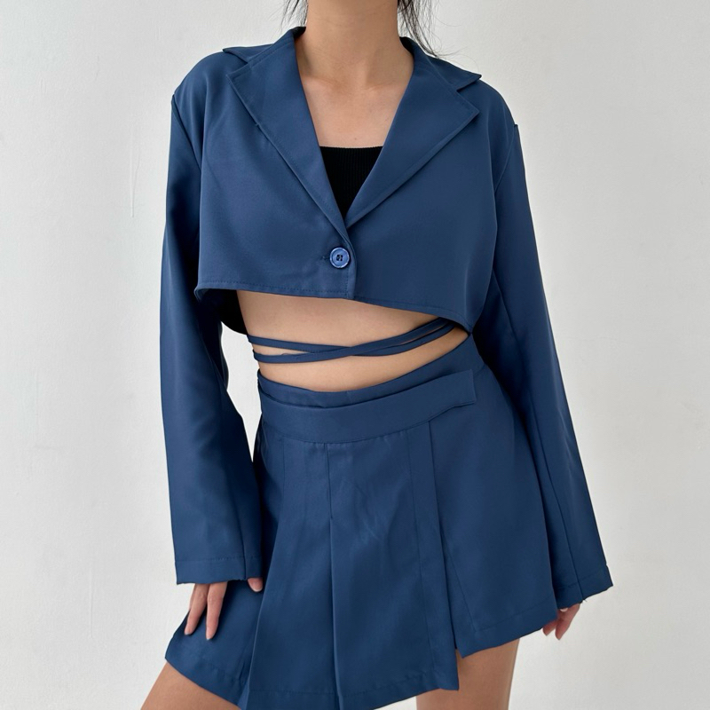 RONA CROP BLAZER - Atasan Crop Outer Blazer Wanita Luaran Top Murah Tali Baju Lengan Tangan Panjang 