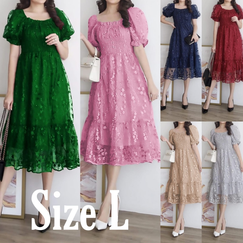 DRESS MELDY WANITA BAHAN BROKAT PANJANG SELUTUT UKURAN M-XL BAHAN PREMIUM