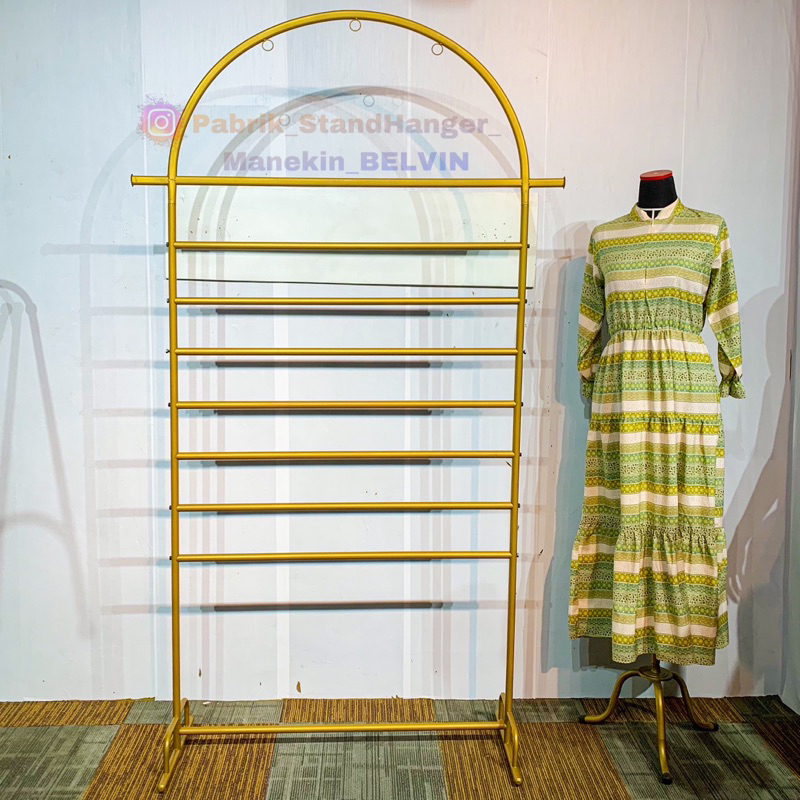 StandHanger Busur Tingkat Terbaru warna Gold // Gawang Oval Susun Butik Premium // StandHanger Busur