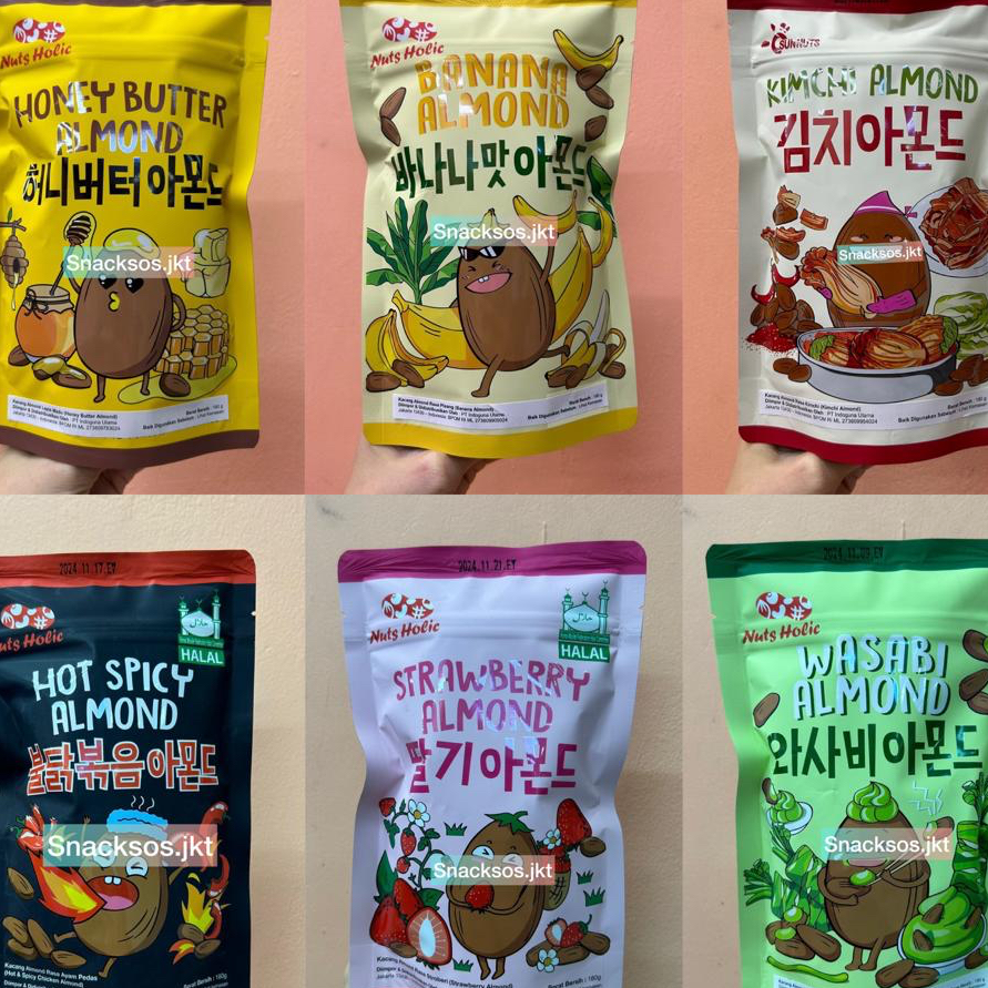 

SRNQ0167 TERMURAH [BIG 180G] NUTS HOLIC HONEY BUTTER ALMOND / STRAWBERRY ALMOND / KIMCHI ALMOND / BANANA ALMOND / HOT & SPICY ALMOND / WASABI ALMOND