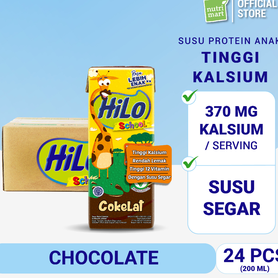 

FHWT2119 Terlaku... 1 Karton - HiLo School UHT Chocolate Ready To Drink RTD 200 ml (24 pcs) - Susu Tinggi Kalsium Rendah Lemak