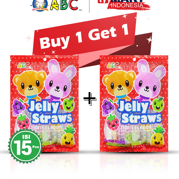 

SHPQ1781 Stok terbaru ABC Jelly Straws Assorted - Jeli Rasa Buah-buahan 300g Isi 15pcs