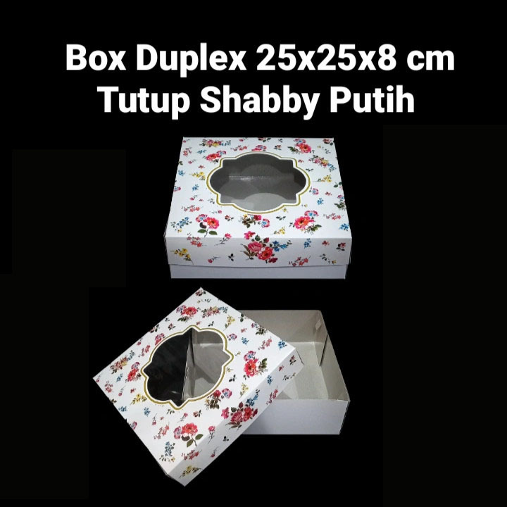 

(5 pcs) dus duplex tutup shabby putih box toples kue kering 250gr isi 4 kardus bolu cake kotak kemasan ukuran 25x25x8cm