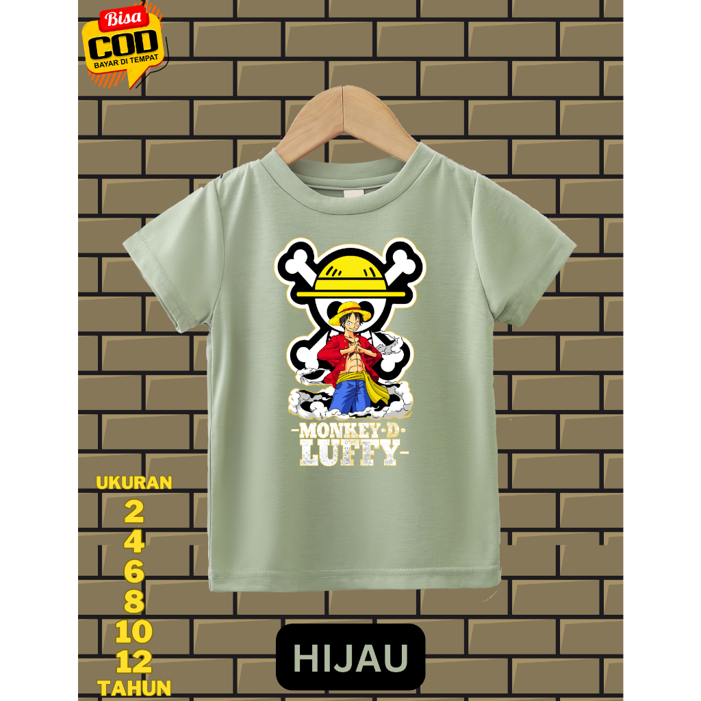 -Luffy One Piece Sultankaos89 Baju Distro Anak - T-shirt Unisex Luffy One Piece - Kaos Anak-Anak 6 W