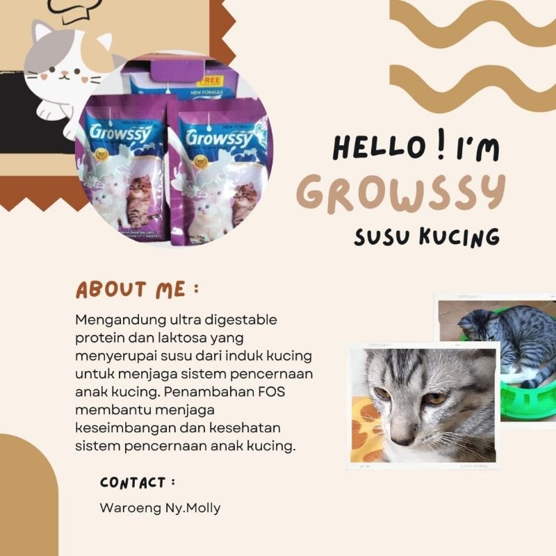 Growssy Susu Kucing Sachet Susu Pengganti Induk Kucing Untuk Kitten dan Kucing Dewasa 20 gram
