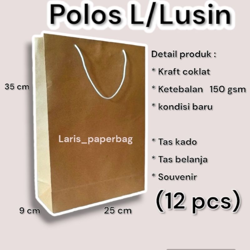 

Paper Bag Polos Coklat Besar L/Lusin (12 pcs) Ukuran 25×9×35 cm