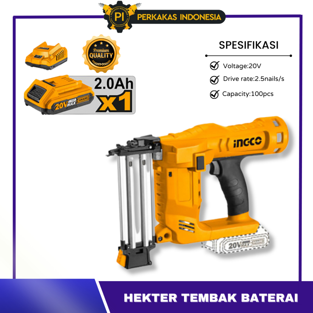Cordless Brad Nailer Gun INGCO CBNLI2016 F15-F50 P20S 20V Mesin Paku Tembak Baterai Air Braid Nail S