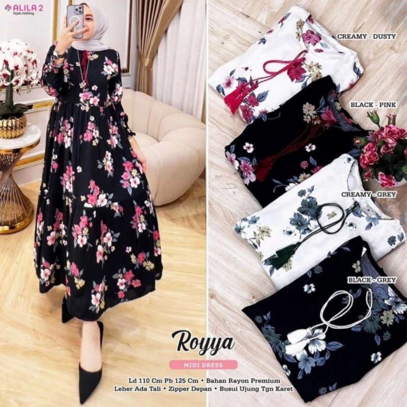 Royya Midi Dress/Midi Dress motif bunga