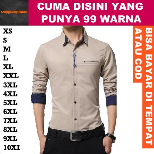 99 WARNA WARNI Kemeja Pria Hem Cowok Jumbo Big Size Panjang Polos Saku Bordir COKLAT SUSU KHAKI MOKA