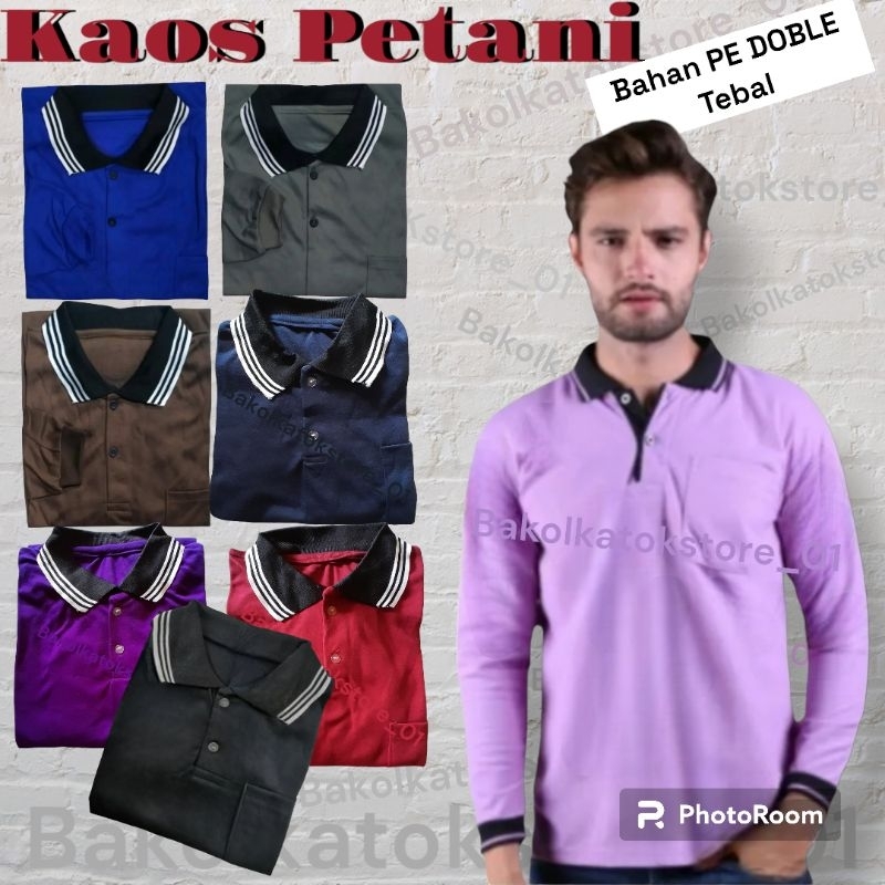 Kaos Kerah Pria Lengan Panjang Kaos Petani Proyek PE DOBLE Tebal