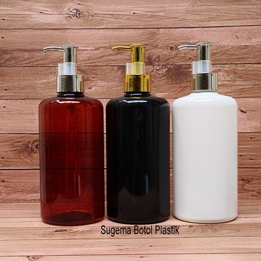Botol Hitam 500ml Tutup Pump Luxury Gold Dan Silver Tebal / Botol Pump 500 Ml Amber
