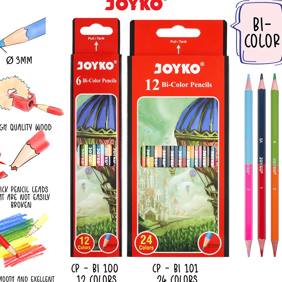 

Ready Stock Joyko Bi-Color Pencils Duo Color 2 Warna Per Pensil