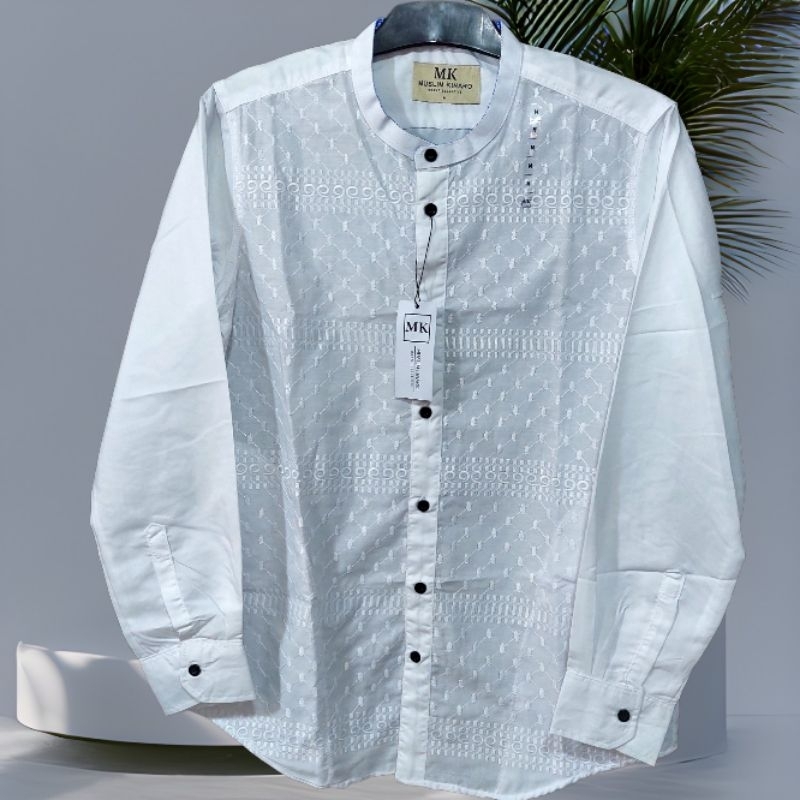 BAHAN PREMIUM / baju kemko kemeja koko putih MK pria dewasa lengan panjang muslim kinaro brukat