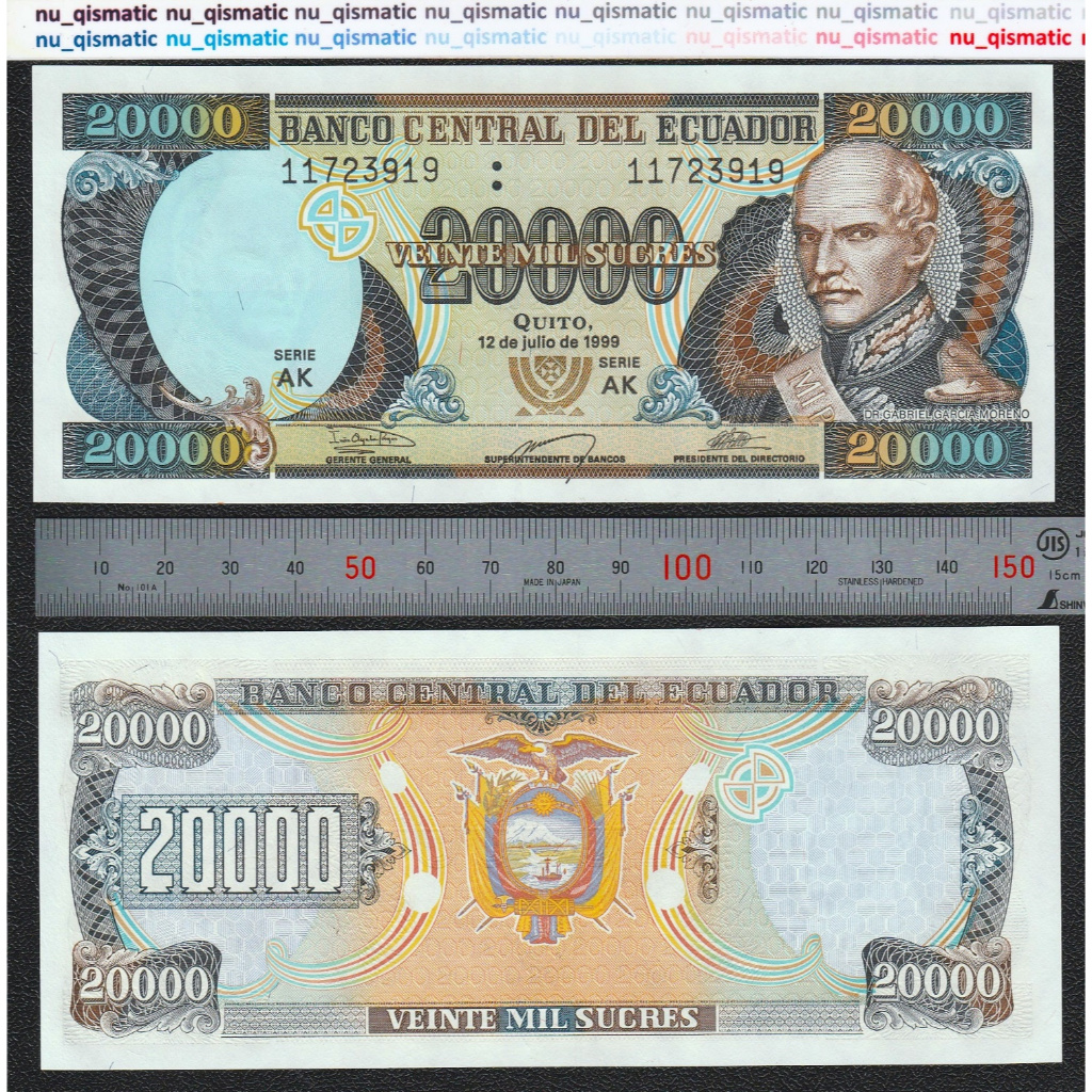 Uang Ekuador 20000 Ecuador 20000 20.000 Sucres , 1999 , UNC Baru Super Gress P# 129, ud