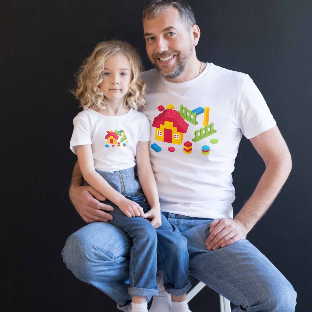 KAOS COUPLE KELUARGA FAMILY SANTAI PREMIUM DISTRO LAKI-LAKI PEREMPUAN MOTIF LEGO MAINAN KATUN KOMBED