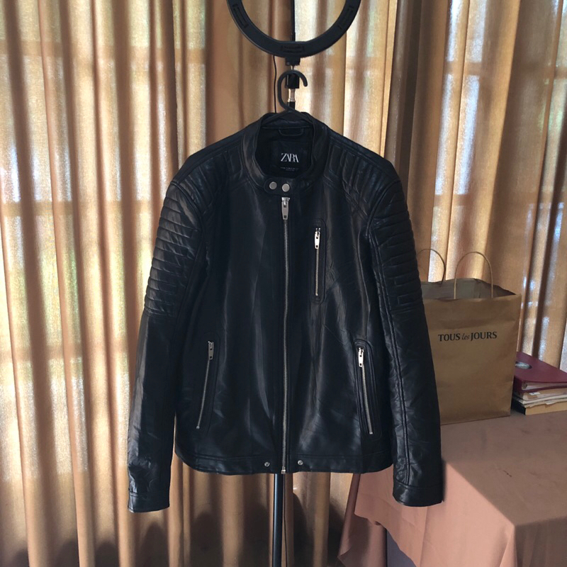 Zara Leather Jacket Biker Rider Black Original - Jaket Kulit Zara Hitam Preloved