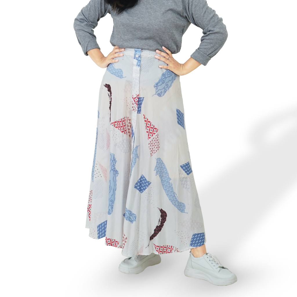 BATIK TRUSMI Bawahan Wanita Rok Batik Motif Batik Amour Biru MOP