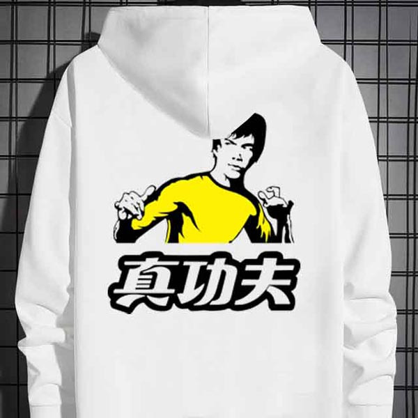 Bruce Lee Kungfu Hoodie Bahan Cotton Fleece | Pullover & Zipper Hoodie White