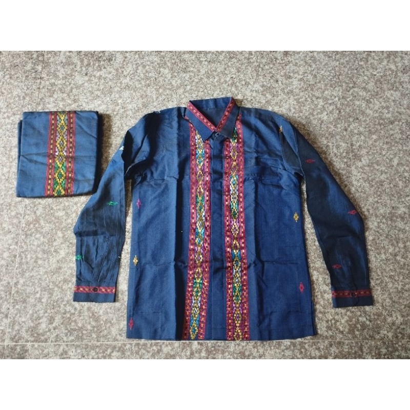 Bahan baju Kain Ulos Batak & kemeja pria Couple warna Navi