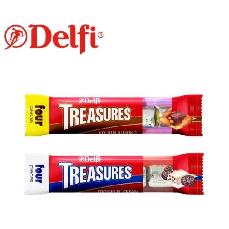 

❤[PROMO ⚡ALE!!!]❤ Delfi Treasures (BAR) / Coklat Delfi Treasure / Cokelat Treasures / Almond Gold / Cookies Cream Silver