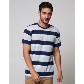 Kaos / T-Shirt Red Label Non Sablon Garis Garis Besar Abu & NAvy