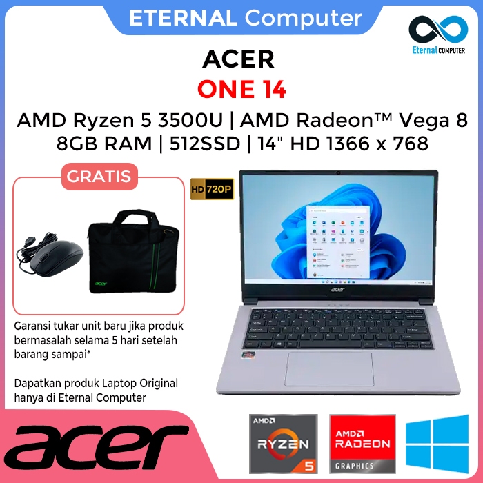 Laptop Acer One 14 Ryzen 5 3500u 8gb 512ssd w11pre 14.0 Hd