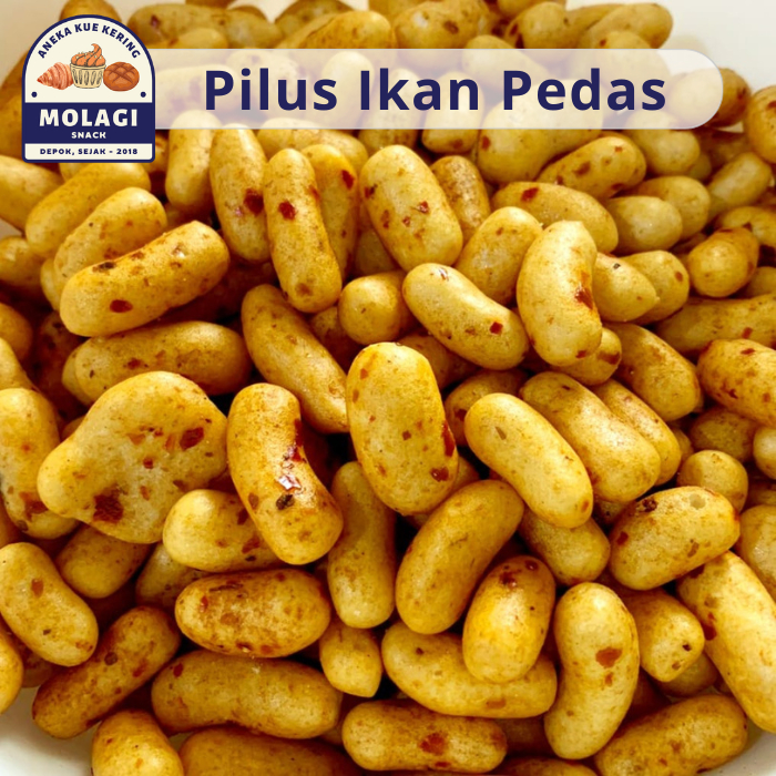 

Pilus Ikan Pedas / Pilus Kapsul Rujak 250 Gram / Kerupuk Ikan - Molagi Snack