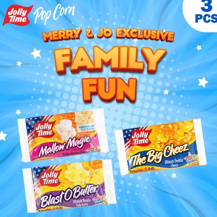 

Ready stock Exclusive Merry Jo X Jolly Time - Paket Family Fun (1BOB, 1TBC, 1MM) - Mircowave Popcorn