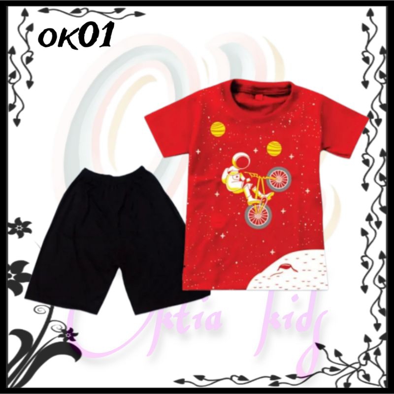 OKTIA KIDS T-shirt/Setelan anak cowok &amp; cewek usia 1-10 tahun ASTRONOT SEPEDA