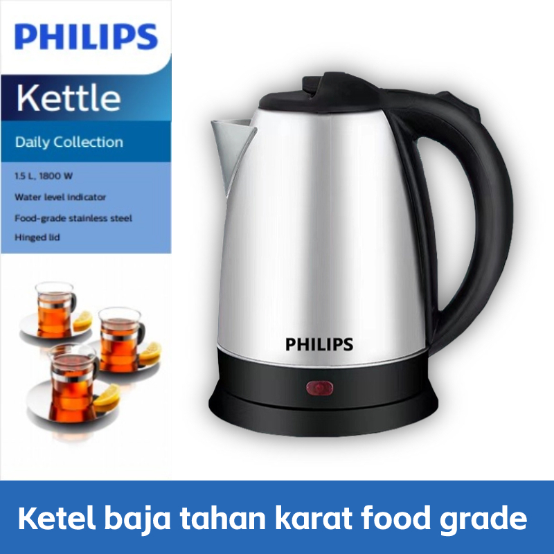 PHILIPS Ketel Listrik Teko Listrik Pemanas Air Stainless 1.8 Liter Cepat Mendidih teko listrik phili