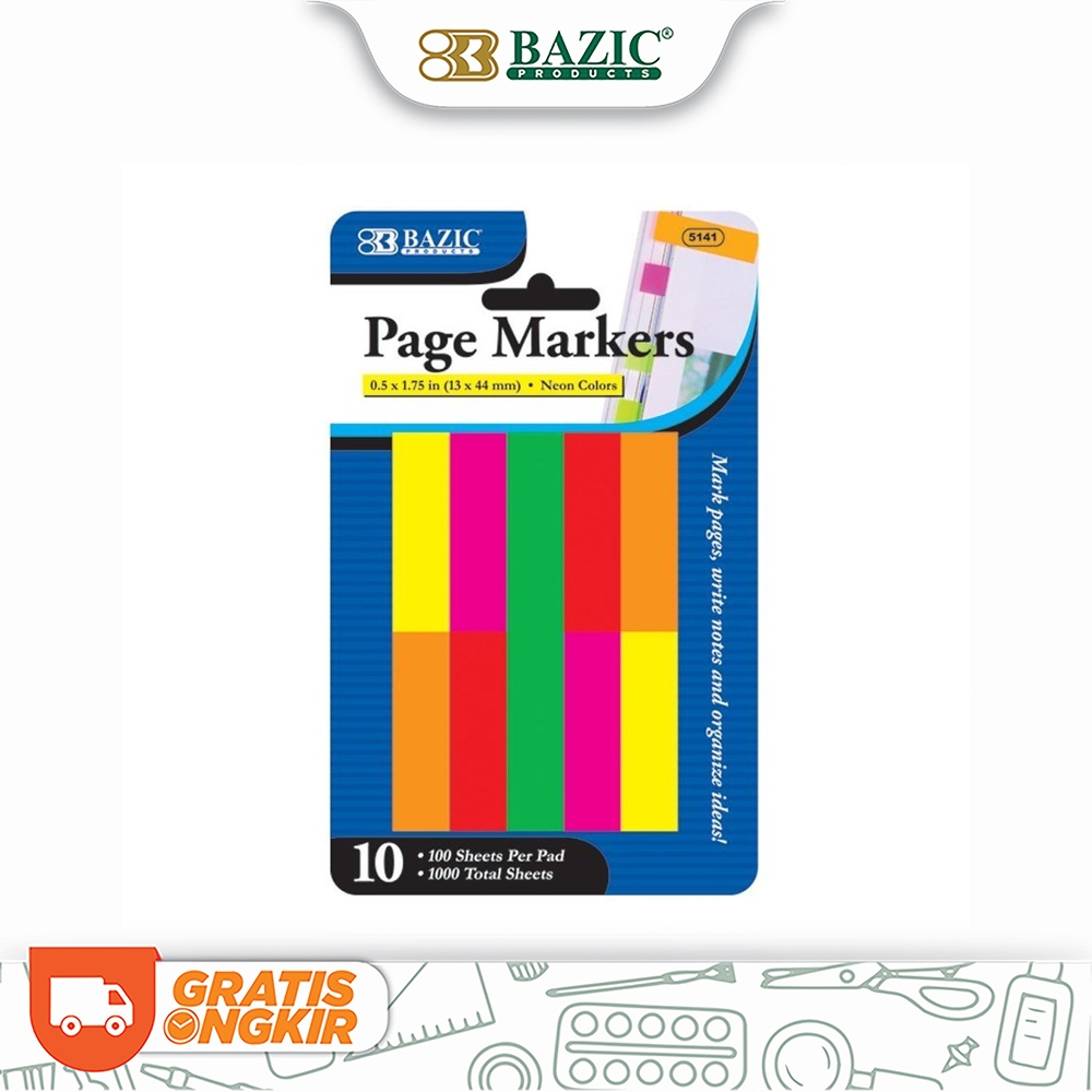 

Bazic Stick On Page Markers Neon - Sticky Notes / Penanda Halaman Buku