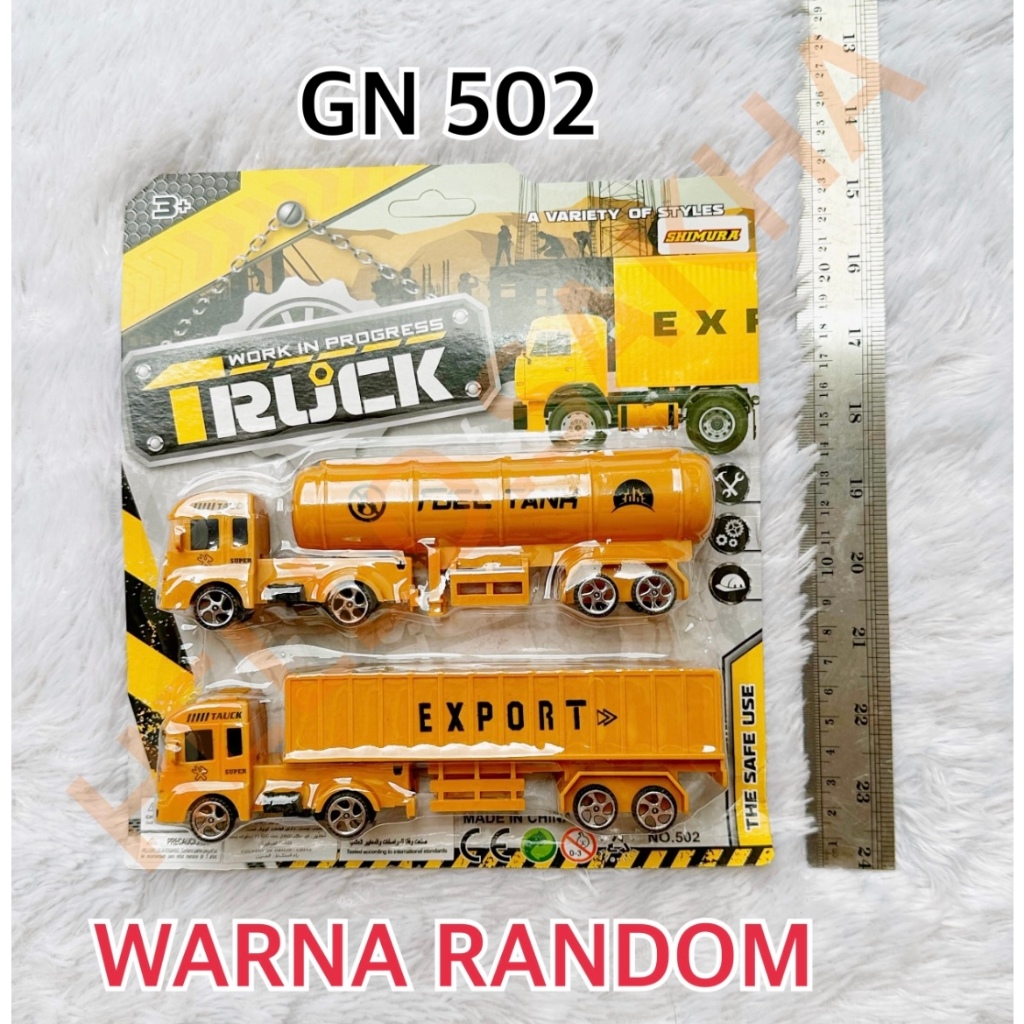 MAINAN GN 502 WORK IN PROGRESS TRUCK ISI 2 PCS TRUK MUATAN MUAT KONSTRUKSI PANJANG CONSTRUCTION WARN