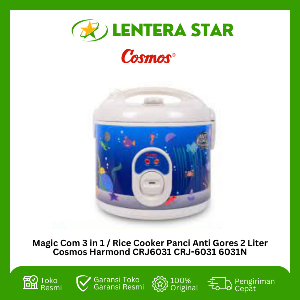 Magic Com 3 in 1 / Rice Cooker Panci Anti Gores 2 Liter Cosmos Harmond CRJ6031 CRJ-6031 6031N