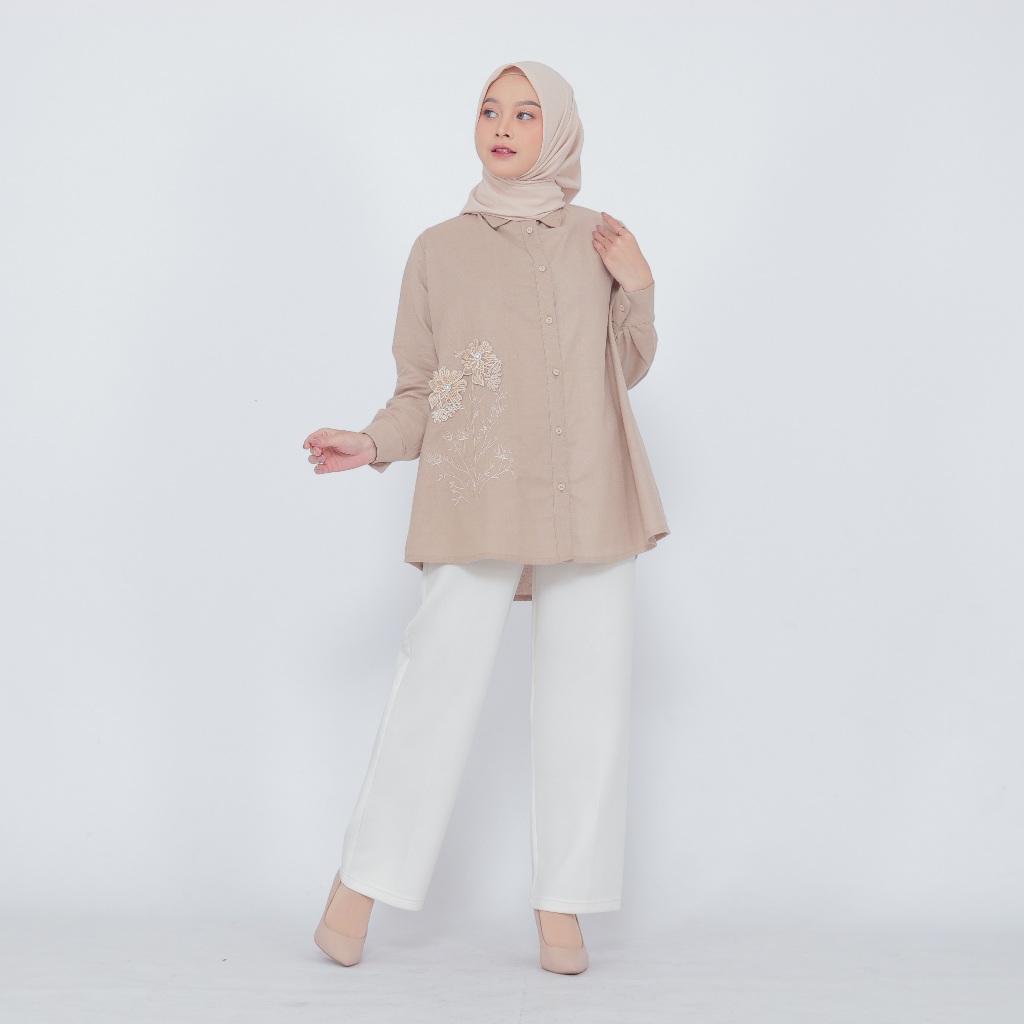 Its Tsamira Kemeja Casual Embroidery Wanita Adelyn - Kemeja Wanita Lengan Panjang All Size Bahan Kat