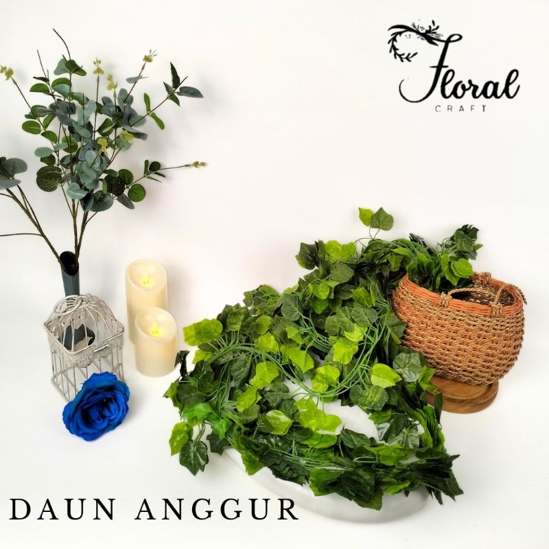 Daun Rambat Motif Anggur Artificial Panjang 2 Meter - Sulur Daun Plastik Dekorasi Pagar